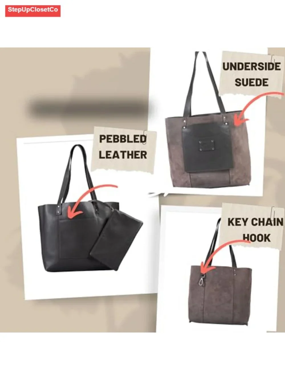 Genuine Leather Tote Bag for Women with Bonus Wristlet
